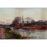Henry Charles Fox (1860-1929), River scene at sunset, watercolour, signed and dated '99, 35.