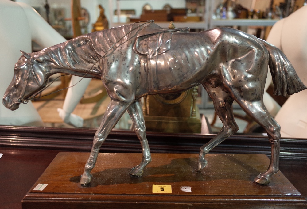 An early 20th century silver plated model of a horse on a oak rectangular plinth base, - Image 3 of 6