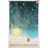 Holiday in Switzerland, Hellinger, Fritz, lithographic tourism poster circa 1948,