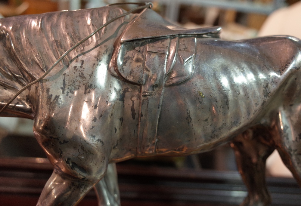 An early 20th century silver plated model of a horse on a oak rectangular plinth base, - Image 4 of 6