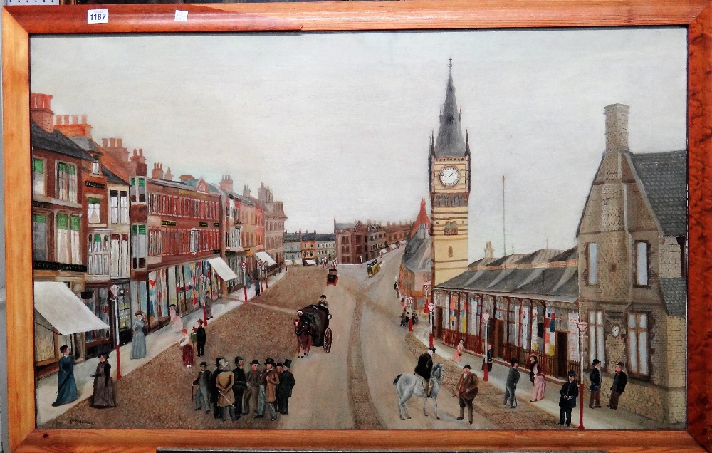 C. Harrison (Late 19th century), Main Street, Darlington, oil on canvas, signed, 60cm x 98cm. - Image 2 of 4