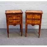 A pair of 18th century Italian style walnut two drawer bedside tables on tapering square supports,