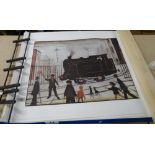 Lowry prints, comprising; The level crossing, (x9), Red Building, (x3), Dwellings, (x2).