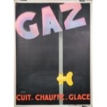 Francis Bernard, Gaz Cuit Chauffe Glace, (Gas-it cooks, heats, cools) French poster, circa 1928,