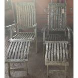 A pair of 20th century garden steamer chairs, 59cm wide x 128cm high,