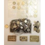 A collection of foreign coins, various countries of the world, including; a Spain five pesetas 1871,