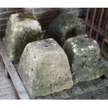 Four various staddle stone base of tapering square form, each approx. 37cm high.