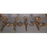 A set of three Victorian style two branch wall appliques, with ribbon tied crest,