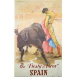 Jose Reus (1912-2003), The Fiesta de Torres, Spain, lithograph in colours by Fournier Vitora,