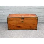 A 19th century Chinese export brass bound camphor wood rectangular trunk, 84cm wide x 39cm high.