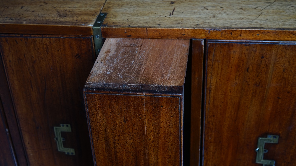 A mid-19th century teak two part secretaire campaign chest, - Image 3 of 10