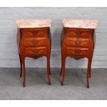 A pair of Louis XV style bombe shape bedside tables,