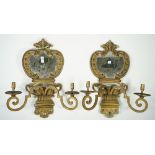 A pair of gilt metal two branch wall sconces, late 19th century,