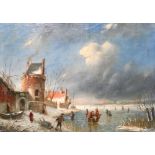 Circle of Hendrik Barend Koekkoek, A Dutch winter landscape, oil on panel, 13.5cm x 17cm.