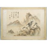Chinese school, 20th century, two landscape paintings, ink and watercolour on silk, signed, 30cm.