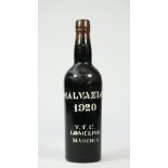 One bottle 1920 Malvazia the bottle detailed 'T.T.C. Lomelino Madeira'.