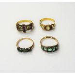 A Victorian gold, peridot and pink gem set five stone ring,