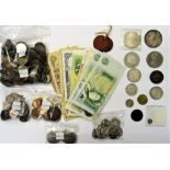A quantity of British and foreign coins, including a George IV crown 1822,