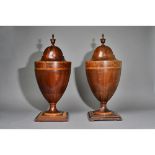 A pair of Adam Revival satinwood banded urn shaped knife boxes,