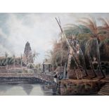 English Colonial School (19th Century), a South East Asian scene with figures on a water front,