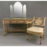 A pair of cream and gilt painted bedside tables, in George III style,