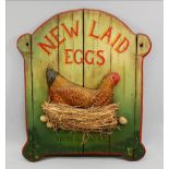 A handpainted reproduction advertising board for New Laid Eggs, Rhode Island Red,