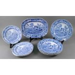 A collection of ten Spode and Copeland Italian church pattern blue transfer printed plates,