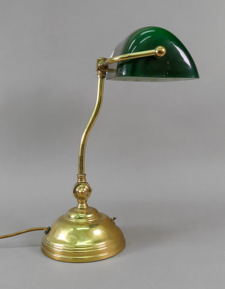 A student's reproduction brass adjustable desk lamp with green glass shade, 43cm high. - Image 2 of 2