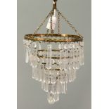 A gilt metal frame and glass pendant hanging light fitting, 20th century,