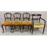 A Regency mahogany open arm elbow chair, with panelled bar back, stuff over seat,