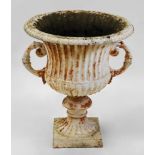A white painted cast iron two handled campana shape terrace urn, 19th century,