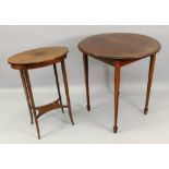 An Edwardian mahogany boxwood strung and banded oval two-tier table, 49cm wide x 32.5cm deep x 70.