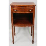 A Regency style mahogany boxwood banded bowfront bedside table,