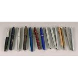 A Waterman's Ideal black fountain pen, Parker '17' and four other Parker fountain pens,