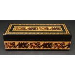 A Victorian Tunbridgeware and ebony rectangular box, labelled 'T Barton Manufacturer, Mount Ephraim,