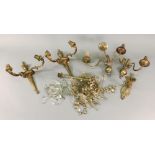 A pair of gilt metal twin branch wall applique, in classical style, 24cm high,