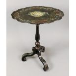 A reproduction William & Mary style black lacquered painted and decorated pedestal table,