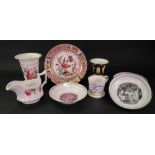 A group of English porcelain, late 18th and 19th century, comprising: two late 18th century saucers,