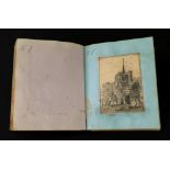 A small Victorian gilt tooled crushed morocco album, containing a collection of watercolours,