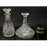 A silver mounted cut glass ships decanter, Birmingham 1972, 23cm high, a Regency style diamond,