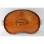 An Edwardian 'Sheraton Revival' mahogany kidney shape two-handled gallery tray,