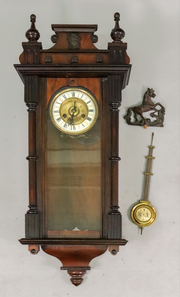 A Vienna style mahogany wall clock, late