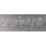 Five reproductions of 18th century English drinking glasses, thirteen other drinking glasses,