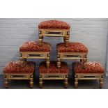 Renzo Mongiardino; a set of six parcel gilt ebonised square footstools with overstuffed tops,