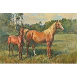 Lionel Edwards (1878-1966), Mare and foal in a landscape, oil on canvas, signed and dated '46,