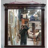 An Edwardian inlaid mahogany rectangular overmantel wall mirror, 113cm wide x 121cm high.