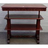 An early Victorian mahogany metamorphic three tier dumb waiter, with shaped frieze,