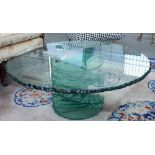 In the manner of Danny Lane; a 20th century glass circular occasional table, on stacked spiral base,