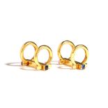 A pair of 18ct gold and sapphire cufflinks, each of twin loop and bar form,