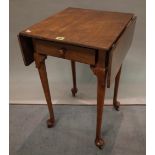 A late George III mahogany single drawer drop flap side table, 43cm wide x 69cm high.